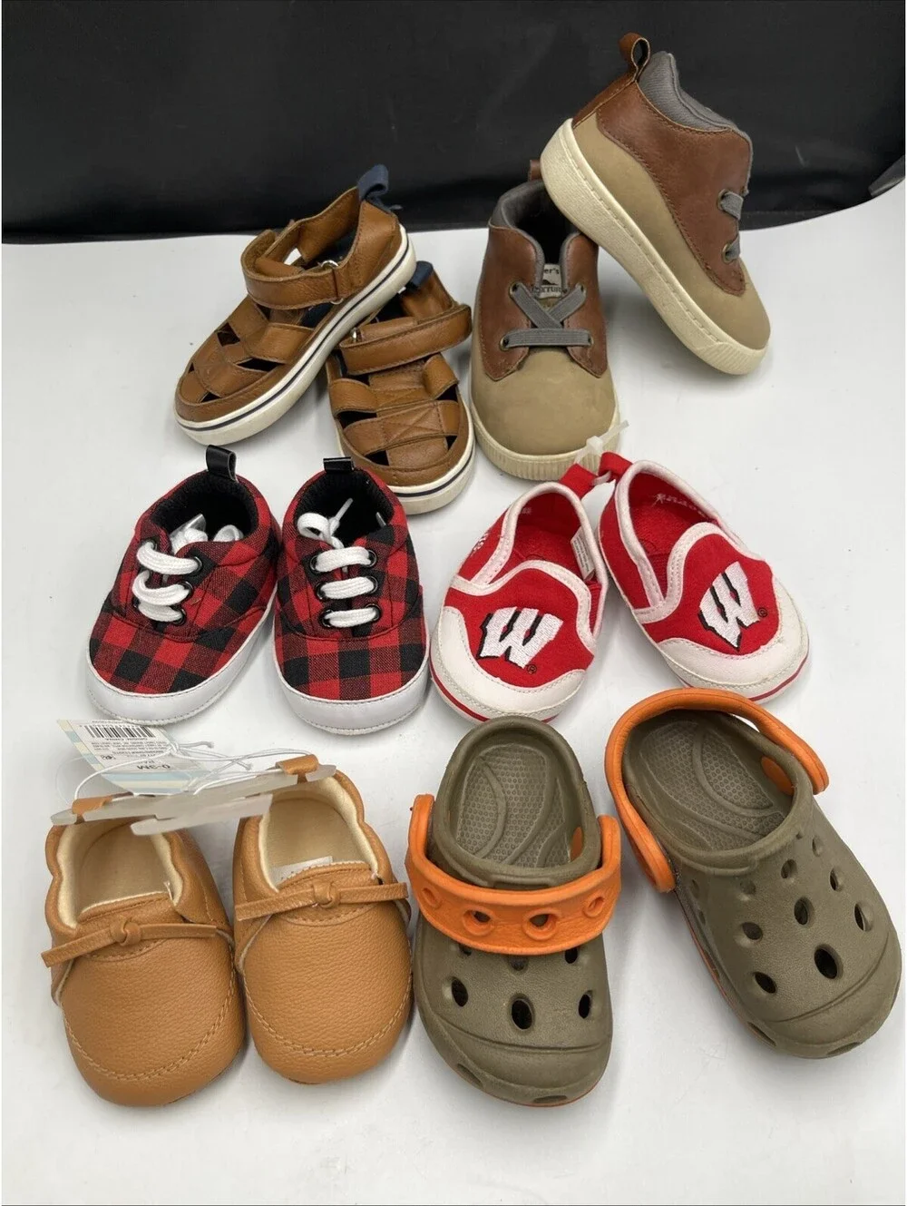 Baby Boy Shoes Lot 6 Pairs Size NB to 5 Carters Sandals Clogs Wisconsin Badgers